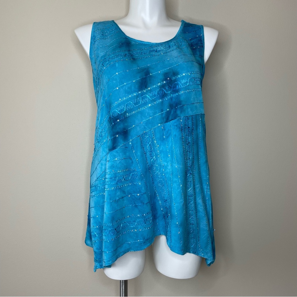 dressbarn Turquoise Tie Dye Sequins Swing Tank